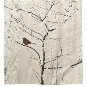 Rideaux De Douche Oiseau Brown et amandier dans l'arbre Graphique Ne