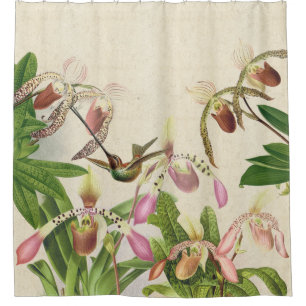 Rideaux De Douche Oiseau-colibri Lames Slipper Orchidée Fleurs