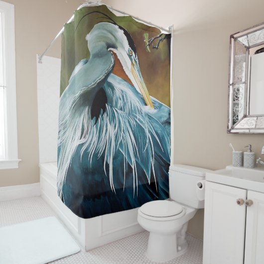 Rideaux De Douche Oiseau de héron bleu (En situation)