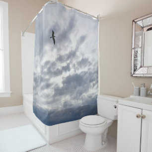 Rideaux De Douche Oiseau de mer Vol Nuages Bleu Photo 80
