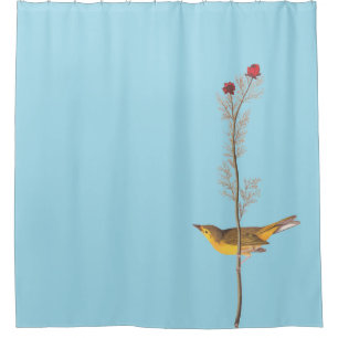 Rideaux De Douche Oiseau de Paruline à capuchon Audubon sur Fleur ro