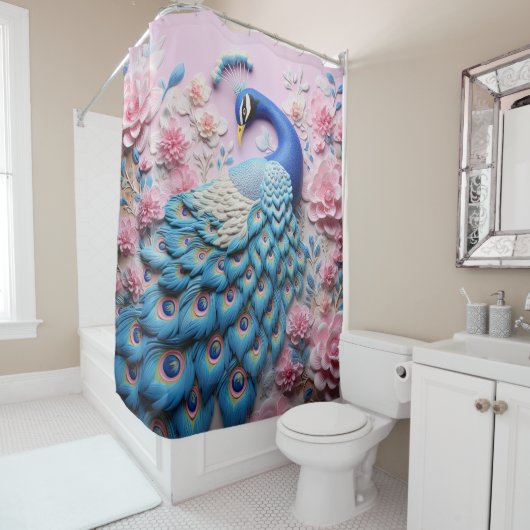 Rideaux De Douche Oiseau rose Peacock (En situation)