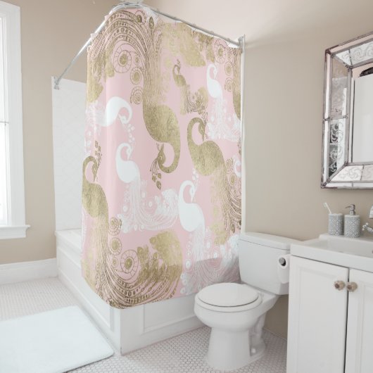 Rideaux De Douche Oiseau royal rose (En situation)