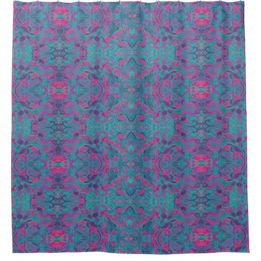 Rideaux De Douche Oiseaux Arabesque Bohème Turquoise Purple Fuchsia (Devant)