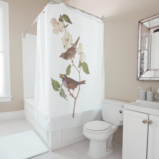 Rideaux De Douche Oiseaux Audubons à Bruant à Throses Blanches avec  (En situation)