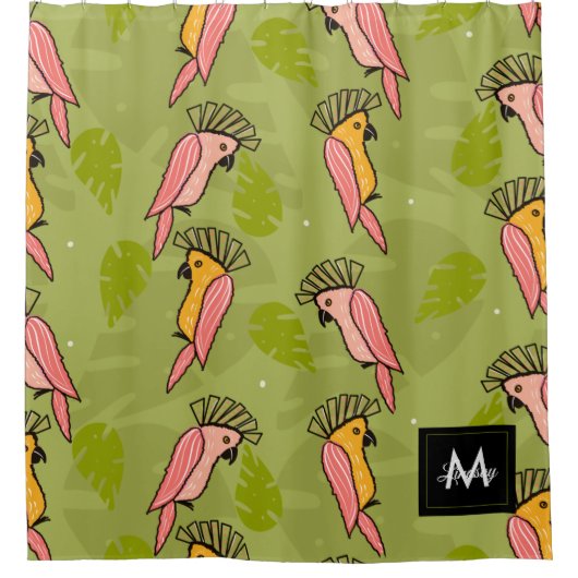 Rideaux De Douche Oiseaux Cacatoès Été Monstera Verdure (Devant)