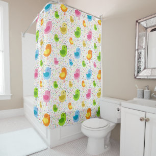 Rideaux De Douche Oiseaux Chanteurs Colorés Et Notes Musicales