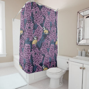 Rideaux De Douche Oiseaux dans le jardin violet lilas