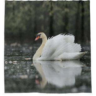 Rideaux De Douche Oiseaux de cygne Eau Bleu Blanc Paisible Faune