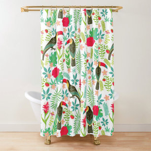 Rideaux De Douche Oiseaux de Toscane colorés et fleurs tropicales mo