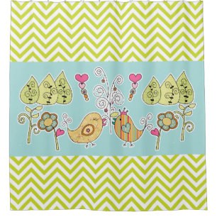 Rideaux De Douche Oiseaux et fleurs à lunettes Chevron Stripe