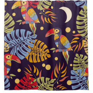 Rideaux De Douche Oiseaux exotiques Plante Motif coloré