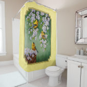 Rideaux De Douche Oiseaux Goldfinch et fleurs de pomme Jaune (En situation)