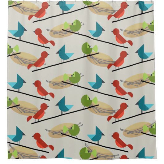 Rideaux De Douche Oiseaux modernes du milieu du siècle (Devant)