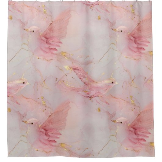 Rideaux De Douche Oiseaux roses dorés (Devant)