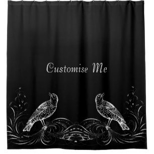 Rideaux De Douche Oiseaux sur un rouleau (noir/blanc)