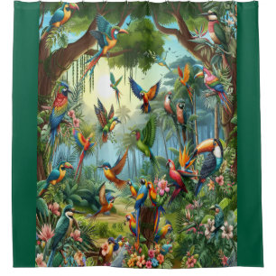 Rideaux De Douche Oiseaux tropicaux colorés parmi un Plante vif et l