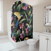 Rideaux De Douche Oiseaux tropicaux, fleurs : motif d'aquarelle. (En situation)