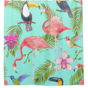 Rideaux De Douche Oiseaux tropicaux : motif imperméable.