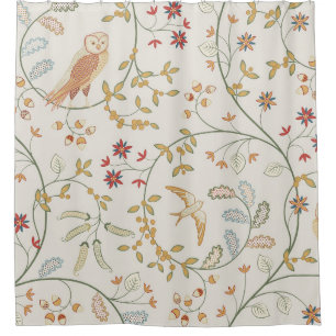 Rideaux De Douche oiseaux vintages dans le feuillage avec fleurs pat