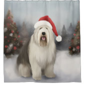 Rideaux De Douche Old English Sheepdog en Noël de neige (Devant)
