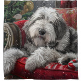 Rideaux De Douche Old English Sheepdog Festive de Noël (Devant)