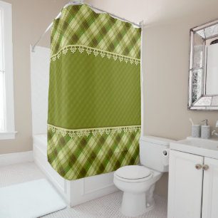 Rideaux De Douche Olive color patchwork, olivier plaid, patchwé vert