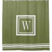 Rideaux De Douche Olive Green et blanc Carré classique Monogramme (Devant)