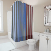 Rideaux De Douche Ombre Bourgogne et bandes verticales bleues (En situation)