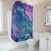 Rideaux De Douche Ondes de l'océan violet tourbillonnantes (En situation)