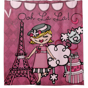 Rideaux De Douche Ooh La Blond Haired Diva Tour Eiffel Poodle