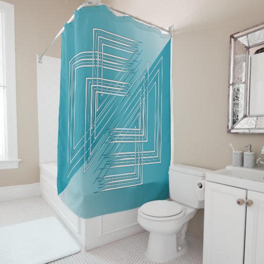 Rideaux De Douche Opal Turquoise blanc (En situation)