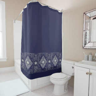 Rideaux De Douche Opulence ornée Flouris aux bijoux bleu et argent