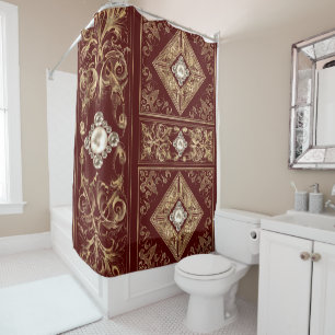 Rideaux De Douche Opulence ornée Flouris rouge et or bijoux