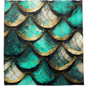 Rideaux De Douche "Opulence Turquoise d'or : Motif de la queue de si