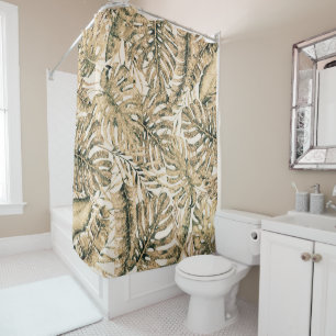 Rideaux De Douche Or Bronze Pailleté Feuilles de Palmier Tropical Ch