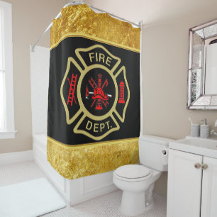 Rideaux De Douche Or de logo de corps de sapeurs-pompiers et or