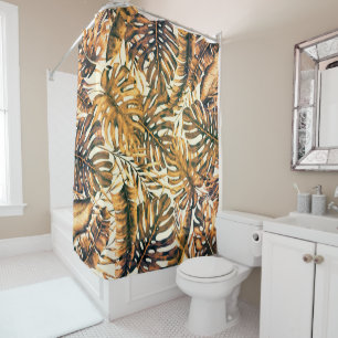 Rideaux De Douche Or Doré Feuilles de Palmiers Tropicaux Été Île