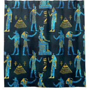 Rideaux De Douche Or égyptien et motif en verre bleu
