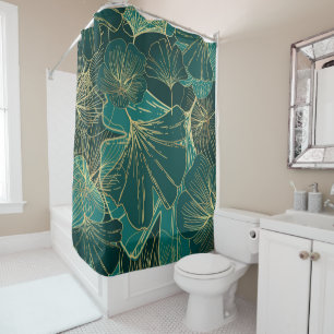 Rideaux De Douche Or Et Feuilles Vert Géants