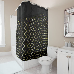 Rideaux De Douche Or et motif noir de Quatrefoil