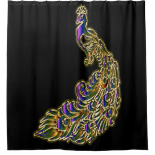 Rideaux De Douche Or et paon pourpre miroitant brillamment