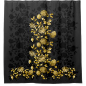 Rideaux De Douche Or gris noir Toile floral (Devant)