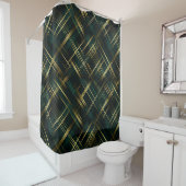 Rideaux De Douche Or Moderne Et Vert Foncé Plaid (En situation)