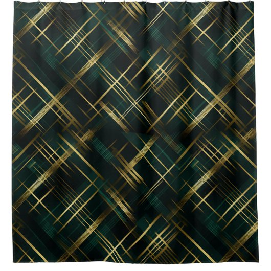Rideaux De Douche Or Moderne Et Vert Foncé Plaid (Devant)