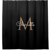 Rideaux De Douche Or Monogramme Élégant Script Féminin (Devant)