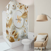 Rideaux De Douche Or Monogramme Moderne Script Luxe Blanc Doré Orang