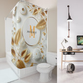 Rideaux De Douche Or Monogramme Moderne Script Luxe Blanc Doré Orang