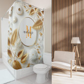 Rideaux De Douche Or Monogramme Moderne Script Luxe Blanc Doré Orang