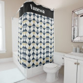 Rideaux De Douche Or noir bandes blanches et doubles diamants (En situation)